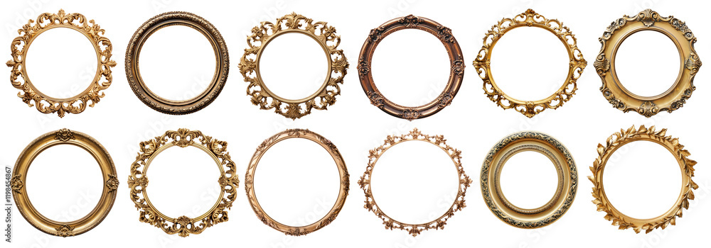 PNG Elegant ornate gold frames collection, element set on transparent background