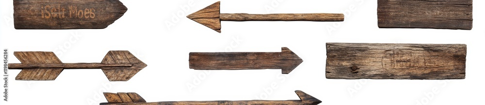 Naklejka premium Rustic wooden arrows and signs isolated on white background.