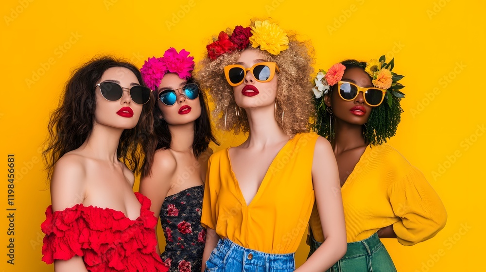 Obraz premium Four Diverse Women Model Summer Fashion Trends