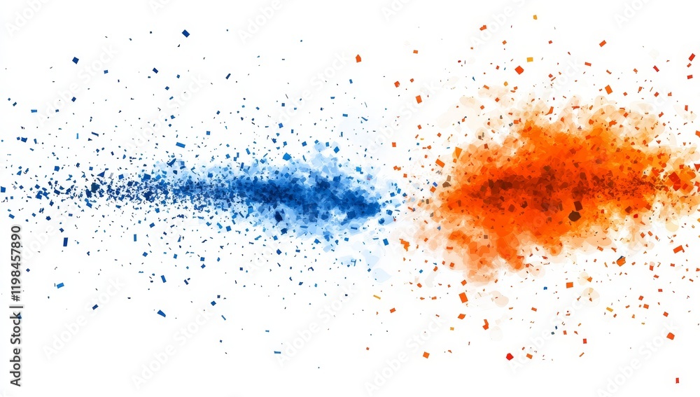 Blue and orange powder explosion, abstract art. Blue and orange powder explosion, abstract art.