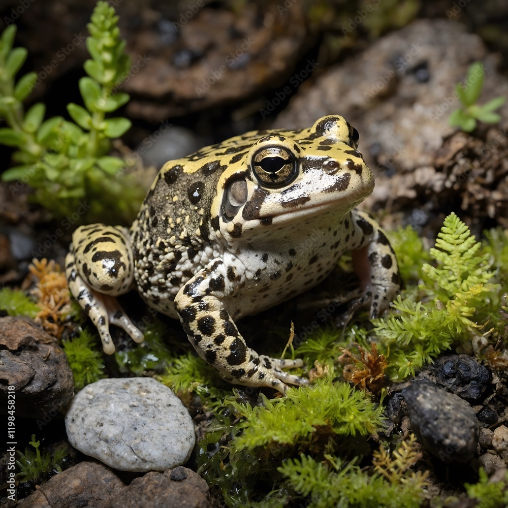 Obraz premium Nature's Habitat: Midwife Toad in Rocky Terrain with Water Sources