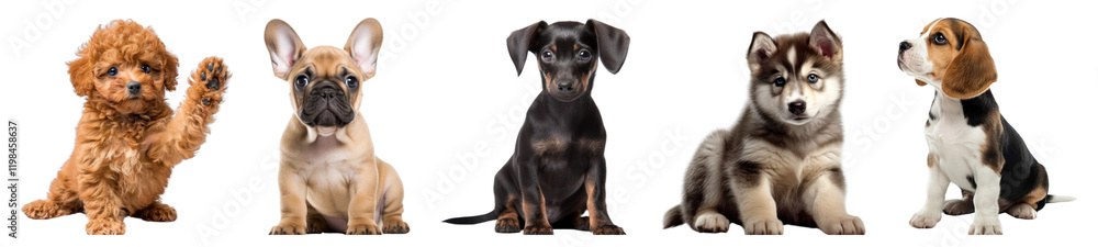 PNG Adorable puppies sitting together, element set on transparent background PNG Adorable puppies sitting together, element set on transparent background