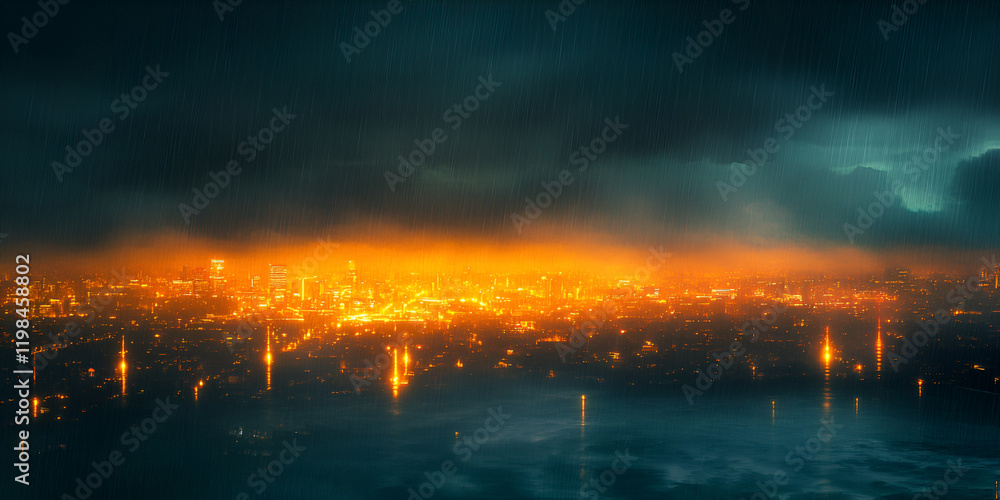 A Glowing Cityscape Barely Visible Through the Fog A Glowing Cityscape Barely Visible Through the Fog