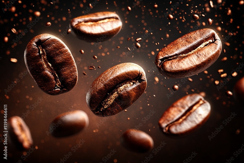 Floating Coffee Beans on Dark Background Floating Coffee Beans on Dark Background