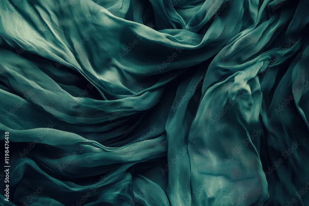 Fototapeta premium Flowing Deep Teal Chiffon Fabric Texture Background.