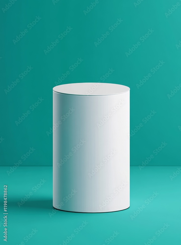 White cylinder podium on teal background. White cylinder podium on teal background.
