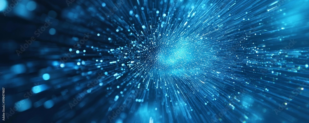 Abstract blue light streaks converging to a bright center, creating a dynamic and energetic visual. Abstract blue light streaks converging to a bright center, creating a dynamic and energetic visual.