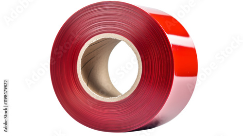 Long red masking tape roll, isolated on transparent background photo