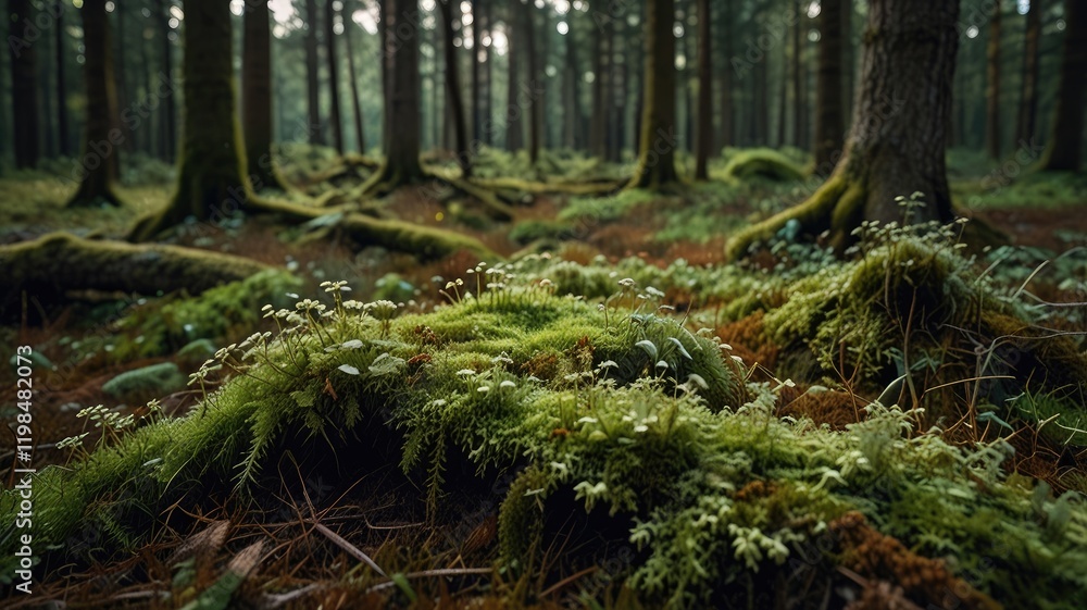 Fototapeta premium lichen moss,Lichen and Moss Creating a Natural Carpet in the Forest