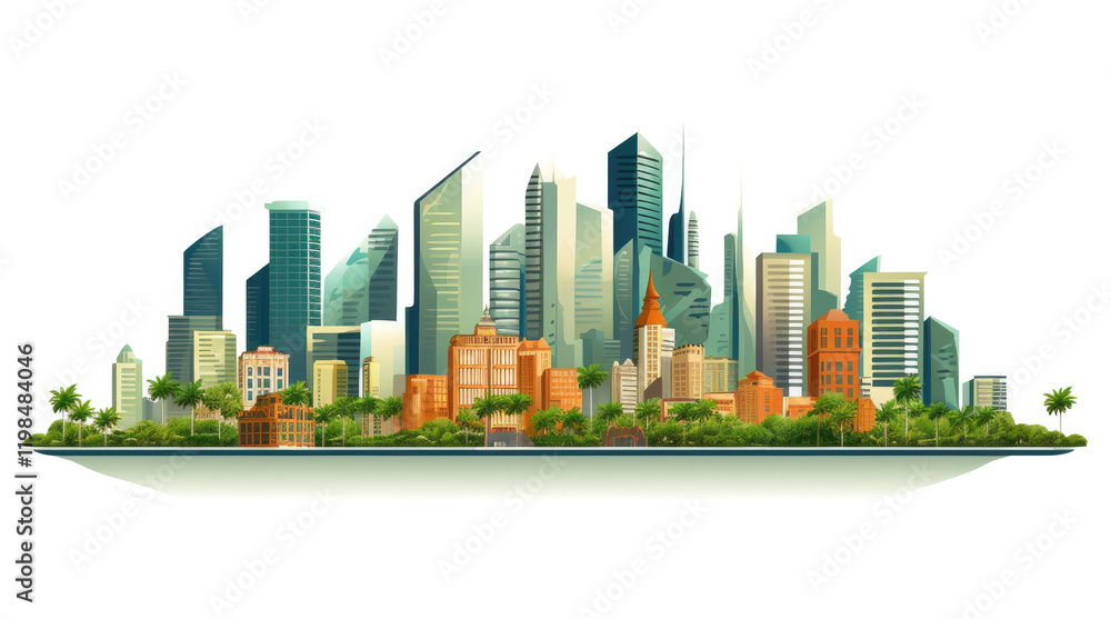 Fototapeta premium An illustration of modern city buildings isolated on a white background