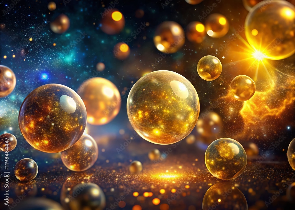 Abstract Golden Bubbles Floating in Dark Nebula: Cosmic Space Art Abstract Golden Bubbles Floating in Dark Nebula: Cosmic Space Art