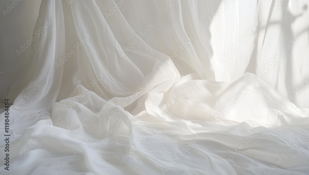 Obraz premium White fabric draped on floor, sunlight.