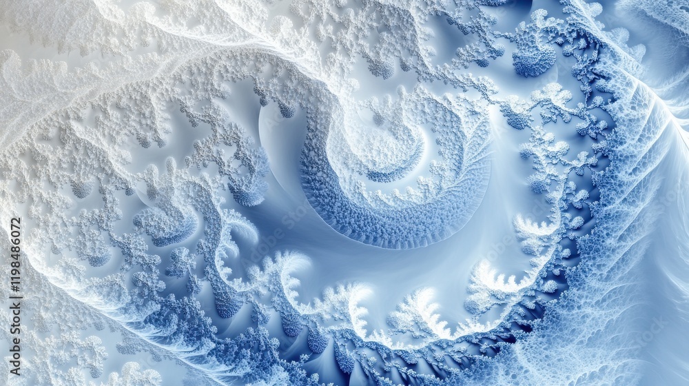 Naklejka premium Intricate Fractal Pattern in Shades of Blue and White, Detailed and Abstract Texture.