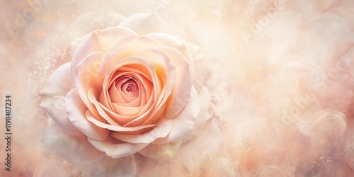 A Delicate Peach Rose Blossom Close-Up, Softly Illuminated Against a Pastel Background of Petals and Subtle Sparkle