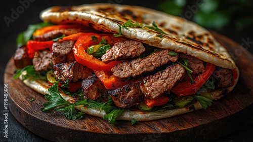 Grilled Steak and Pepper Pocket Bread Sandwich photo