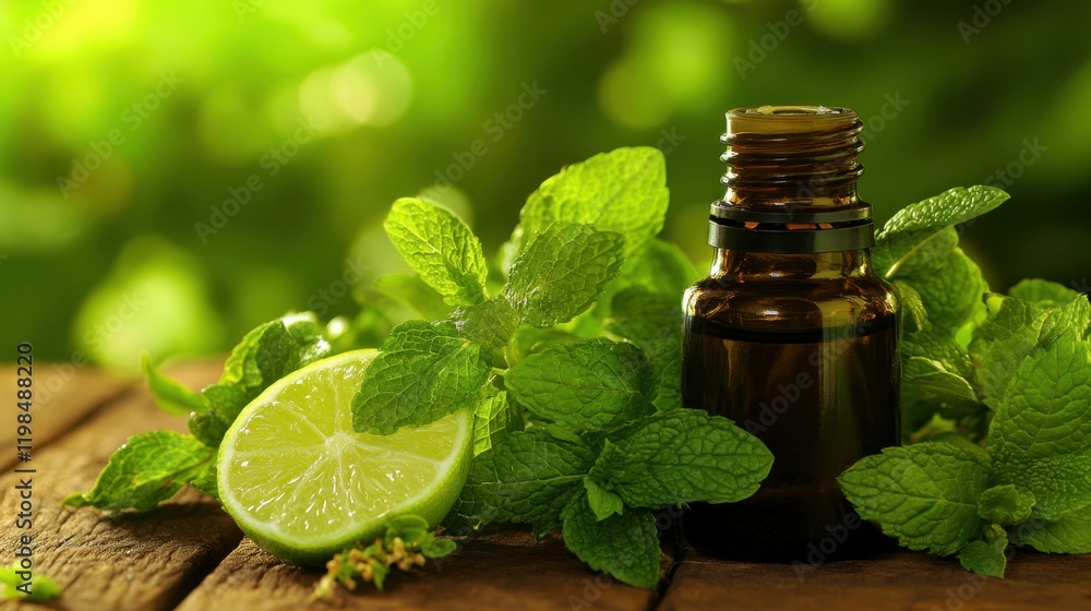 Invigorating Aromatherapy with Fresh Mint Leaves and Lime Slices - Spa Wellness Concept Invigorating Aromatherapy with Fresh Mint Leaves and Lime Slices - Spa Wellness Concept
