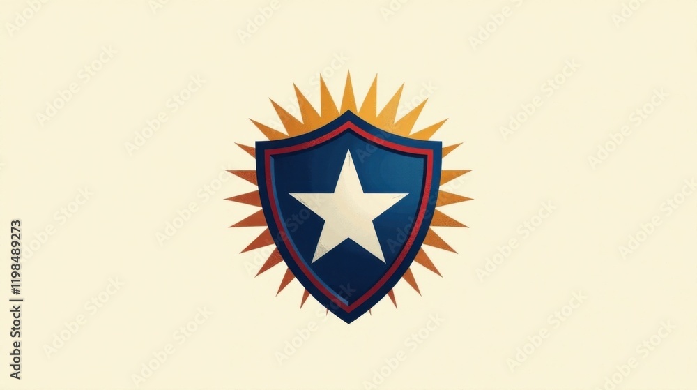 Obraz premium A radiant star within a protective shield, encircled by a sunburst emblem, symbolizes unwavering support and strength.