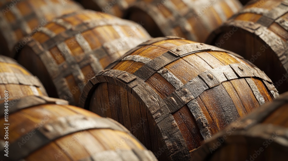 Authentic Wine Cellar with Wooden Barrels for Aging Wine, Traditional Storage Ambiance Authentic Wine Cellar with Wooden Barrels for Aging Wine, Traditional Storage Ambiance