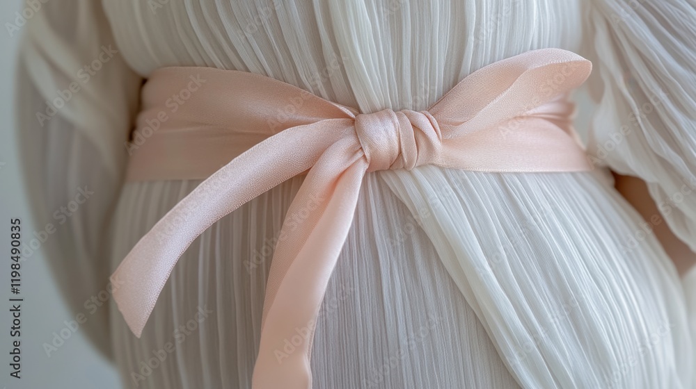 Blossoming Maternity - Pregnant Belly Wrapped in Soft Pink Ribbon Signifying New Beginnings and Motherhood Blossoming Maternity - Pregnant Belly Wrapped in Soft Pink Ribbon Signifying New Beginnings and Motherhood