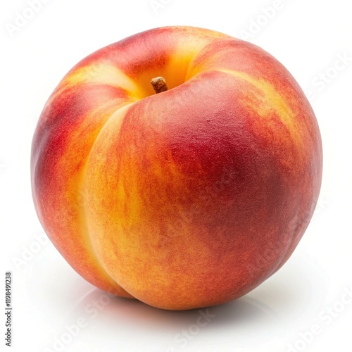 Wallpaper Mural Single ripe peach with natural color - A single ripe peach with smooth skin in shades of red, yellow, and orange, showcasing its fresh and juicy texture.  
 Torontodigital.ca