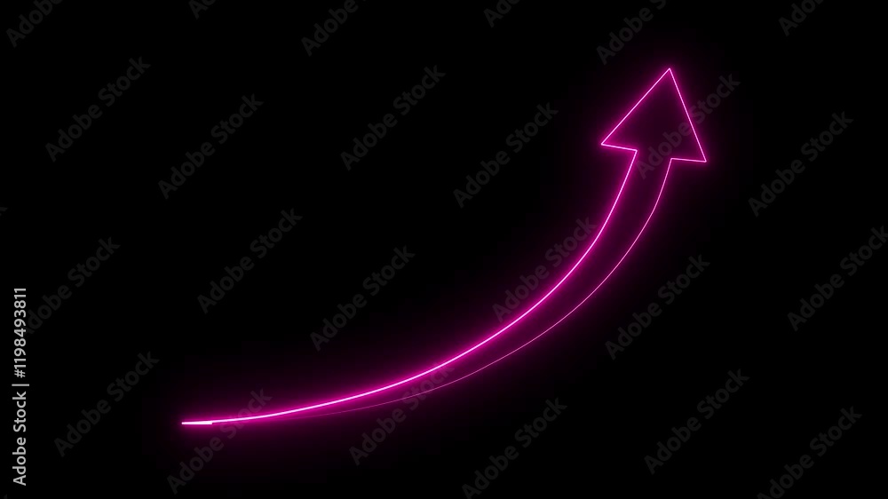 Glowing Neon rising arrow animation, success concept. Profit growth rising arrow icon. Growing graph symbol animation in black background 4k video. Glowing Neon rising arrow animation, success concept. Profit growth rising arrow icon. Growing graph symbol animation in black background 4k video.