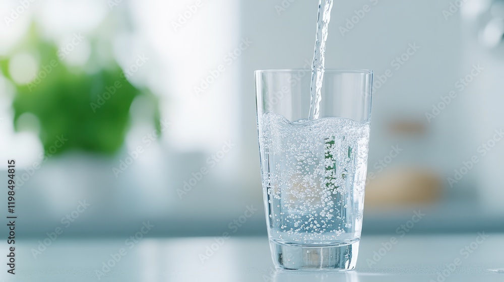 A glass of water sitting on a countertop with water flowing from a tap into it, capturing the moment as the water cascades smoothly into the glass. A glass of water sitting on a countertop with water flowing from a tap into it, capturing the moment as the water cascades smoothly into the glass.