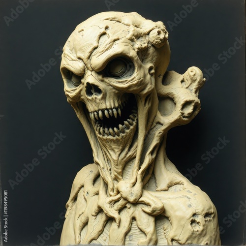 Gruesome Zombie Sculpture with Exposed Bones and Teeth