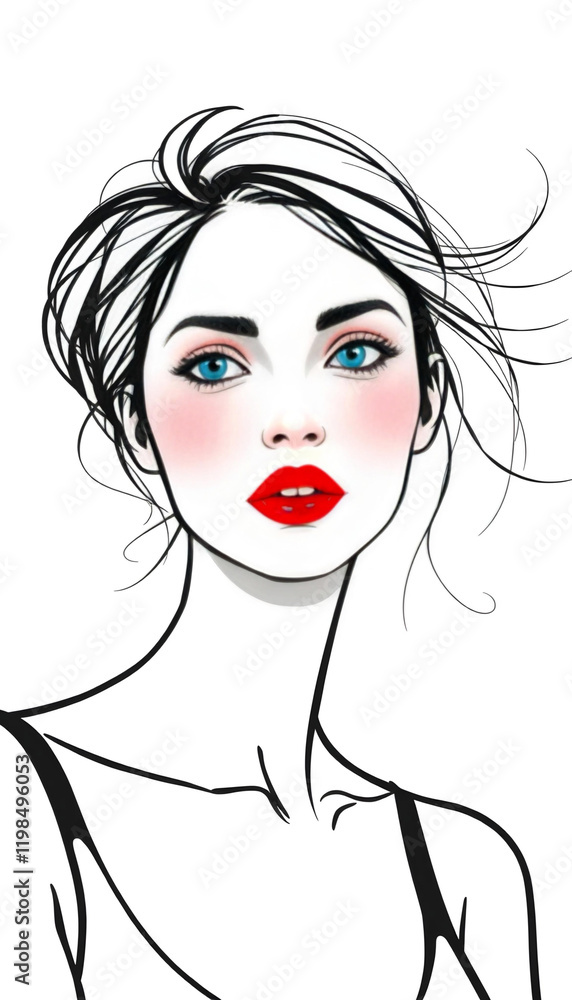 Stylish Fashion Illustration of a Woman in Black and White with Bold Features Stylish Fashion Illustration of a Woman in Black and White with Bold Features