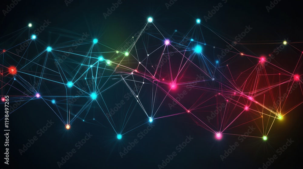 Obraz premium Abstract Colorful Network Connections: A Digital Visualization of Interconnectivity
