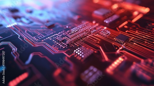 Abstract Circuit Board: A Glowing Network of Technology