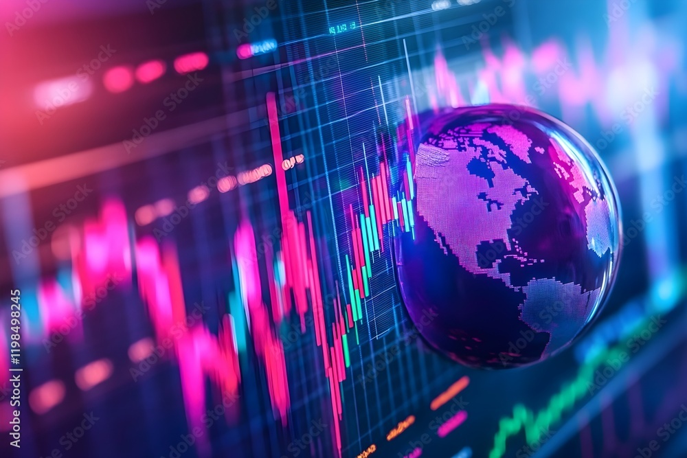 Obraz premium A globe is floating above a chart of stock market data