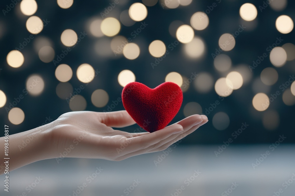 A hand holds a plush red heart against a softly illuminated background, symbolizing love and affection. A hand holds a plush red heart against a softly illuminated background, symbolizing love and affection.