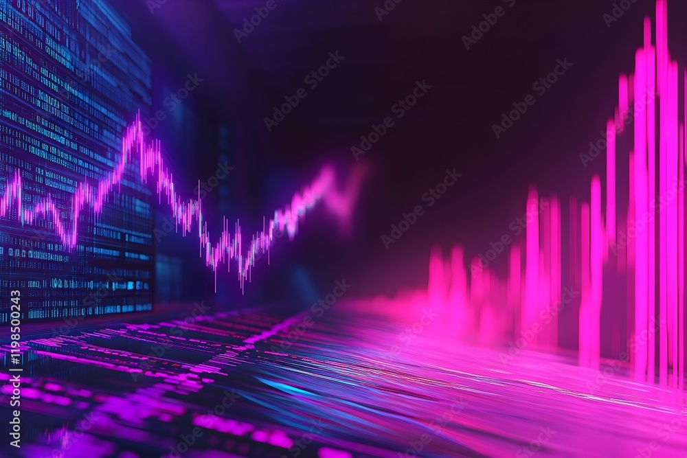 Naklejka premium A computer screen with a graph of numbers and pink and blue colors