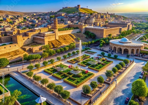 Aerial View of Erbil Citadel, Gardens & Market - Iraq