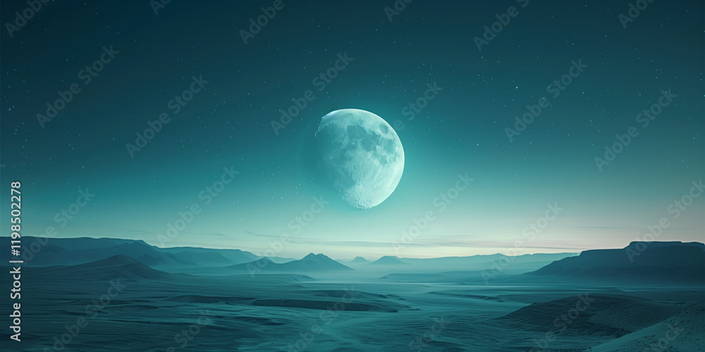Full moon rising over desert landscape at dusk Full moon rising over desert landscape at dusk