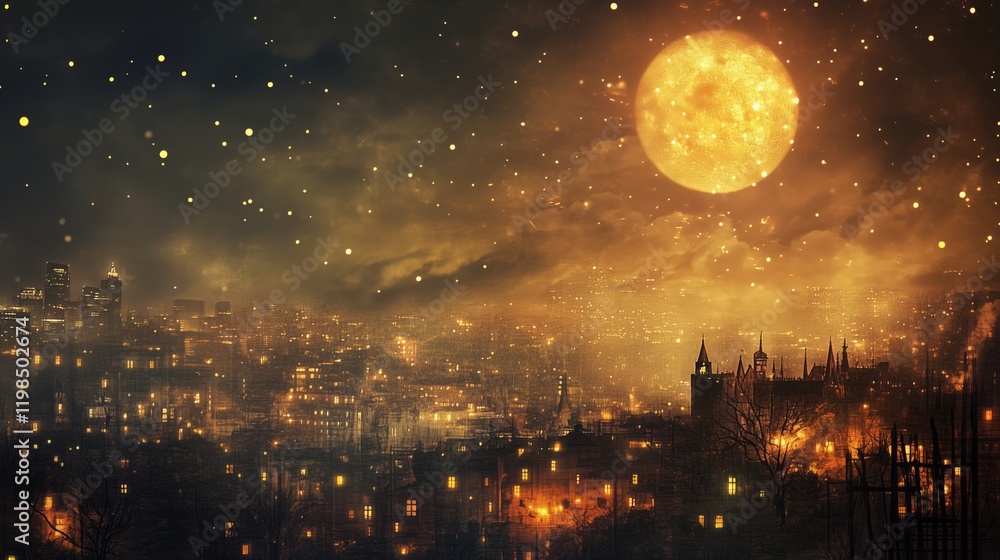 Naklejka premium City at night retro photo