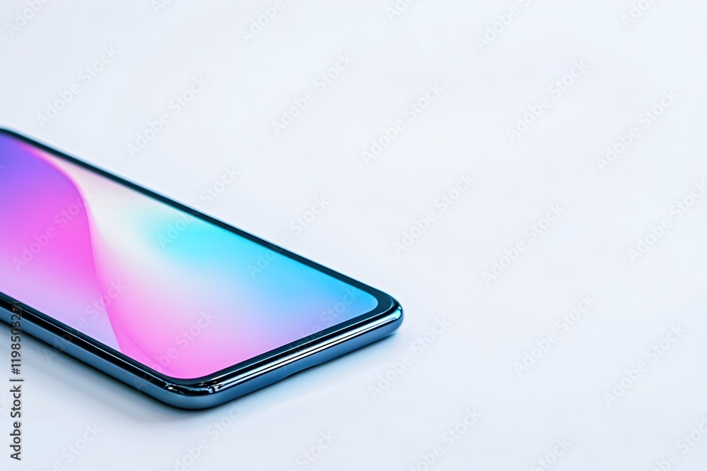 A blue cell phone with a colorful screen A blue cell phone with a colorful screen