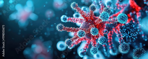 Dust pollution concept. Close-up of a virus model showcasing intricate details and vibrant colors.