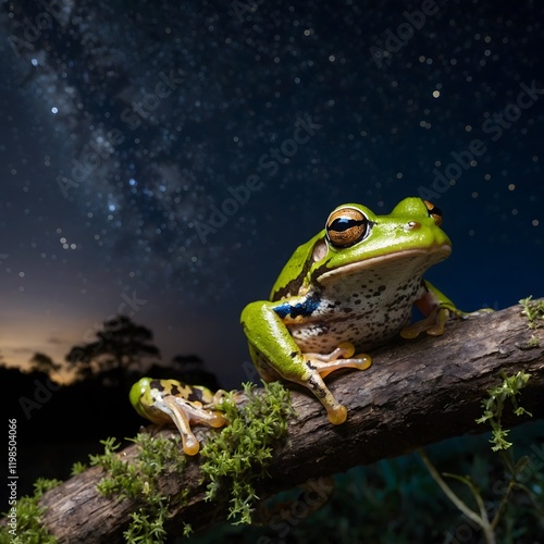 Nature’s Circle: Great Barred Frog and Tadpoles in Harmony photo