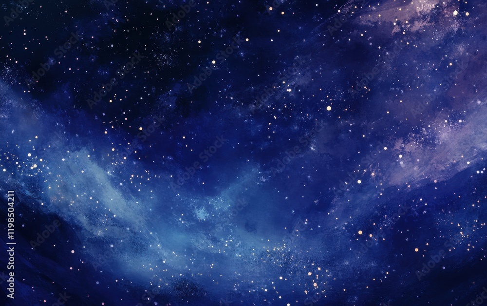Fototapeta premium Mystical Deep Blue Watercolor Galaxy with Shining Stars, Space Background