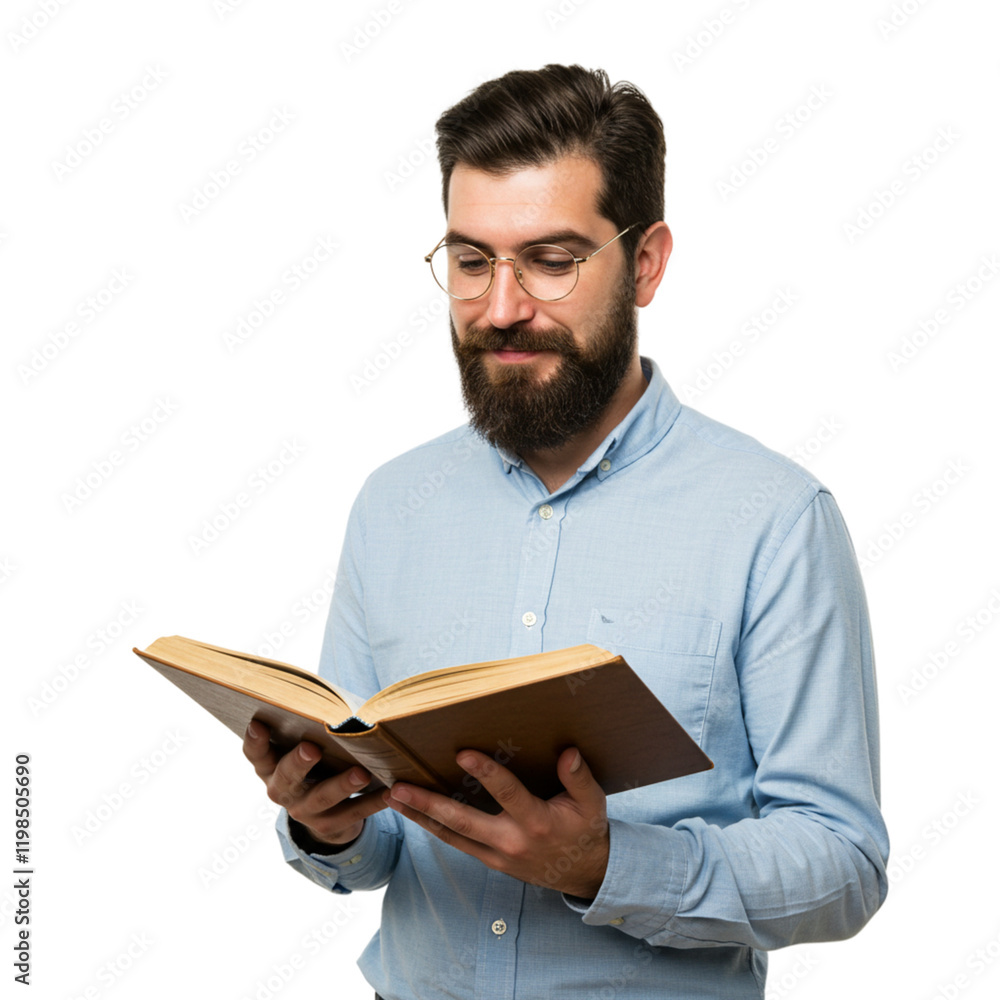 Bearded Man Reading Old Book Serious Expression Blue Shirt male study model style black photo image adult Bearded Man Reading Old Book Serious Expression Blue Shirt male study model style black photo image adult
