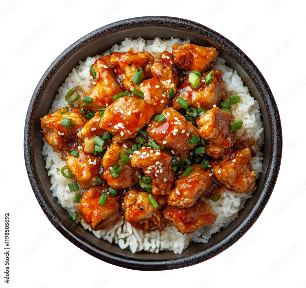 Bowl with rice and chicken isolated on transparent background Bowl with rice and chicken isolated on transparent background