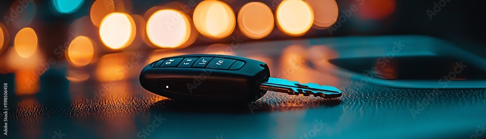 Close-up of a modern car key on a table with soft background lights, symbolizing convenience and technology in travel. Close-up of a modern car key on a table with soft background lights, symbolizing convenience and technology in travel.