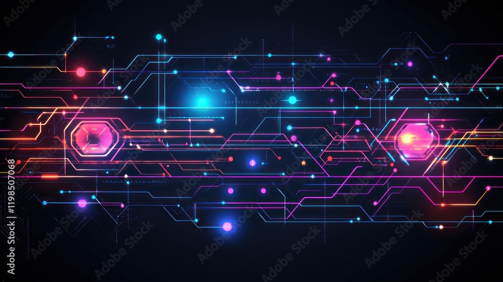 Fototapeta premium Abstract Futuristic Technology Background: Neon Circuitry