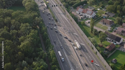 Lane splitting due to construction work in Belgium, aerial view photo