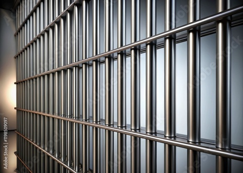 Wallpaper Mural Isolated, glossy metal prison bars; a 3D-rendered steel cage evokes security, confinement, and texture. Torontodigital.ca