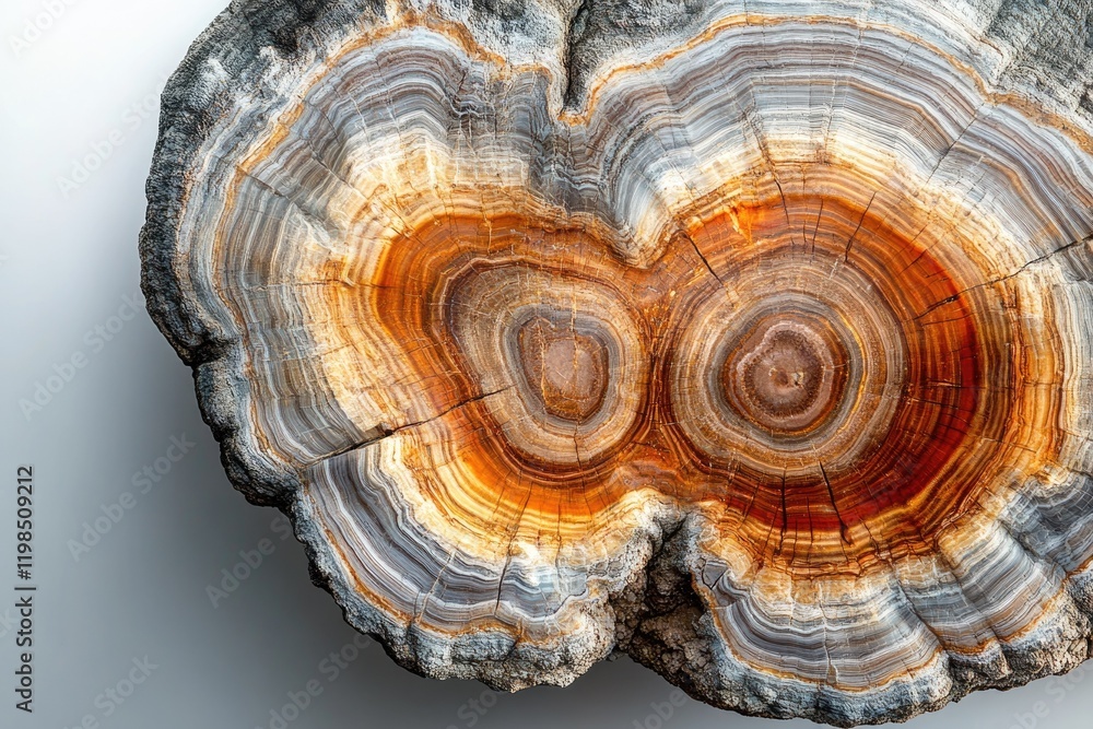 A mesmerizing cross-section of banded onyx reveals intricate layers of warm oranges and cool grays. A mesmerizing cross-section of banded onyx reveals intricate layers of warm oranges and cool grays.