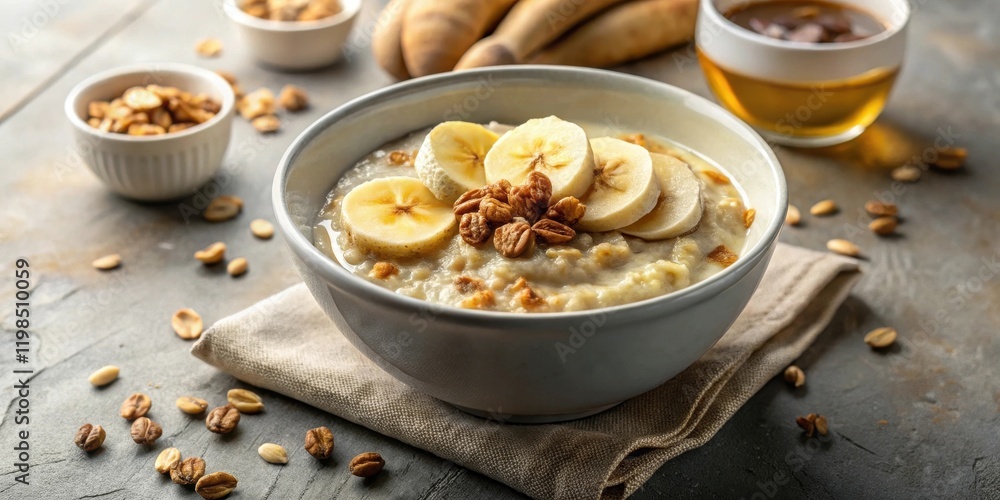 Creamy Oatmeal Bowl with Banana Slices and Toasted Nuts, a Healthy and Delicious Breakfast Option Creamy Oatmeal Bowl with Banana Slices and Toasted Nuts, a Healthy and Delicious Breakfast Option