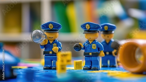 Mini police officers unraveling a crime mystery in a colorful play environment