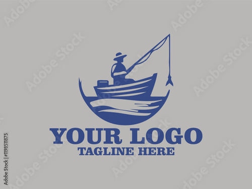 Vector illustration fisherman in a boat fishing patiently. Suitable for outdoor and recreational themes in design projects, publications, and promotional materials